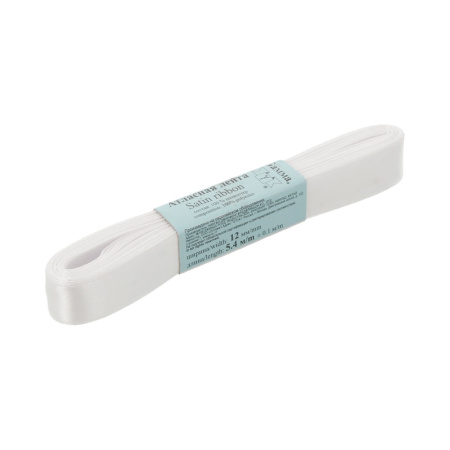 Лента атласная, Gaммa, 12мм, белая, моток, 5 метров Лента атласная, Gaммa, 12мм, белая, моток, 5 метров