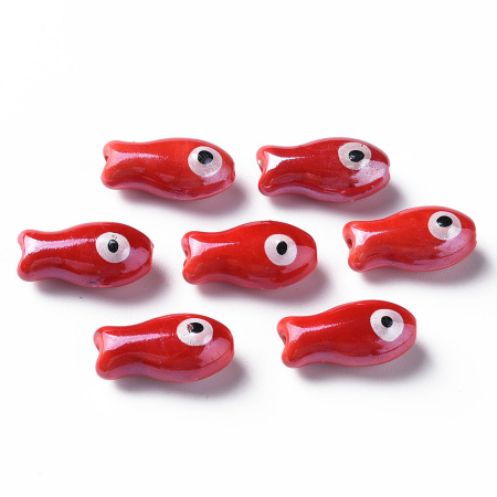 <p>Бусина из фарфора - стилизованная рыбка ручной работы. Бусины сделаны вручную, могут отличаться по форме, рисунку и размеру. Размер отверстия около 1-2 мм. Возможны небольшие неровности и царапинки, отверстие может быть сделано не очень аккуратно. Оттенок может отличаться от фотографии и в разных поставках. Цена за 5 бусин.</p>