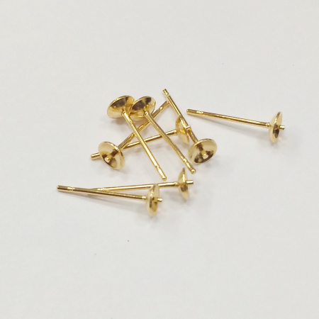 Пусеты, 4мм, с чашей и штифтом, базовый материал - нержавеющая сталь, золотистого цвета, 5 пар