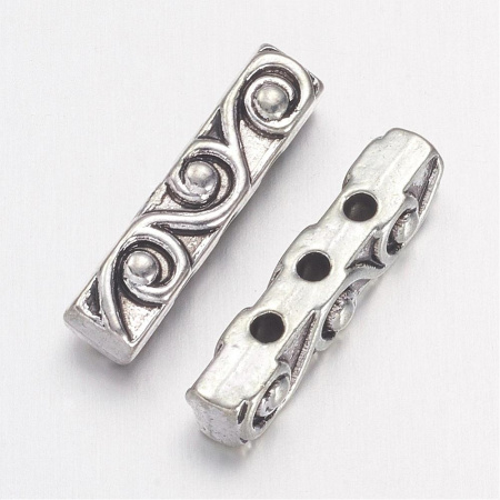 Разделитель, 18х4мм, с завитками, на 3 отверстия, базовый материал - цинковый сплав, стиль тибетское серебро, 10 шт.