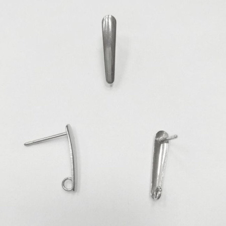 Пусеты, 15х3мм, удлиненный листик со скрытой петелькой, базовый материал - нержавеющая сталь, без покрытия, 2 пары