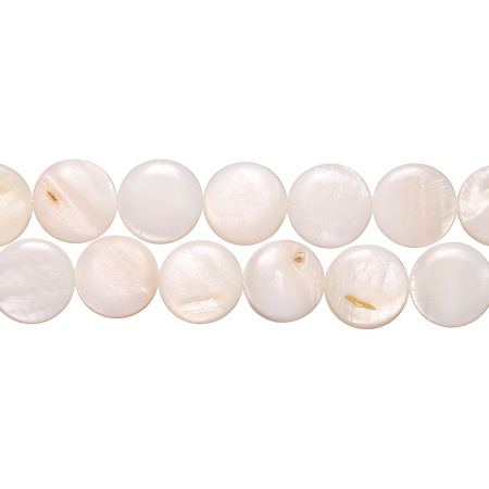 Бусина перламутр, 12-13х3мм, плоский круг, айвори, 30 шт., низка