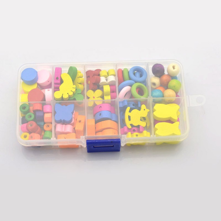 Бусины деревянные, 7-22мм, детские, набор в коробочке