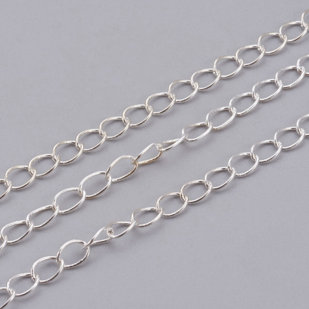 Цепочка отрезная (без замка), 4х3мм, витая, базовый материал - железо, серебристого цвета, 2 метра