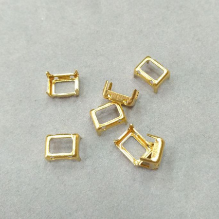 Оправа с цапами, 8х6мм, пришивная, форма прямоугольник, базовый материал - латунь, золотистого цвета, 50 шт.