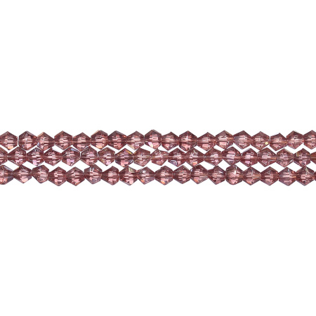 Бусины стеклянные, 4-5мм, граненые, биконусы, светло-аметистовые с радужным покрытием, 78 шт., низка