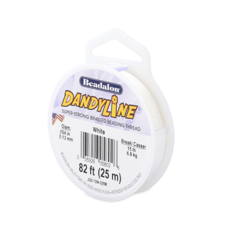 Нить синтетическая, Beadalon Dandyline, толщина 0.13мм, белая, катушка, 25 метров